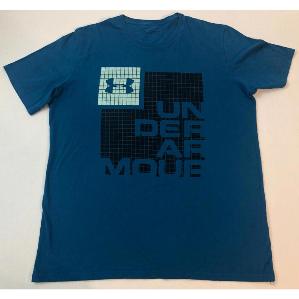 Under Armour Mens Graphic Grid Teal Vibe Short Sleeve Shirt XL Eye Catching Logo